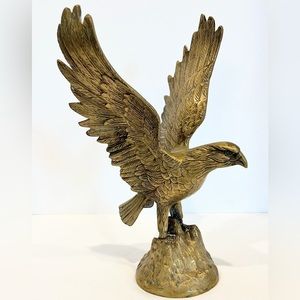 Large Brass Eagle on Rock Statue with Large Wings MCM
